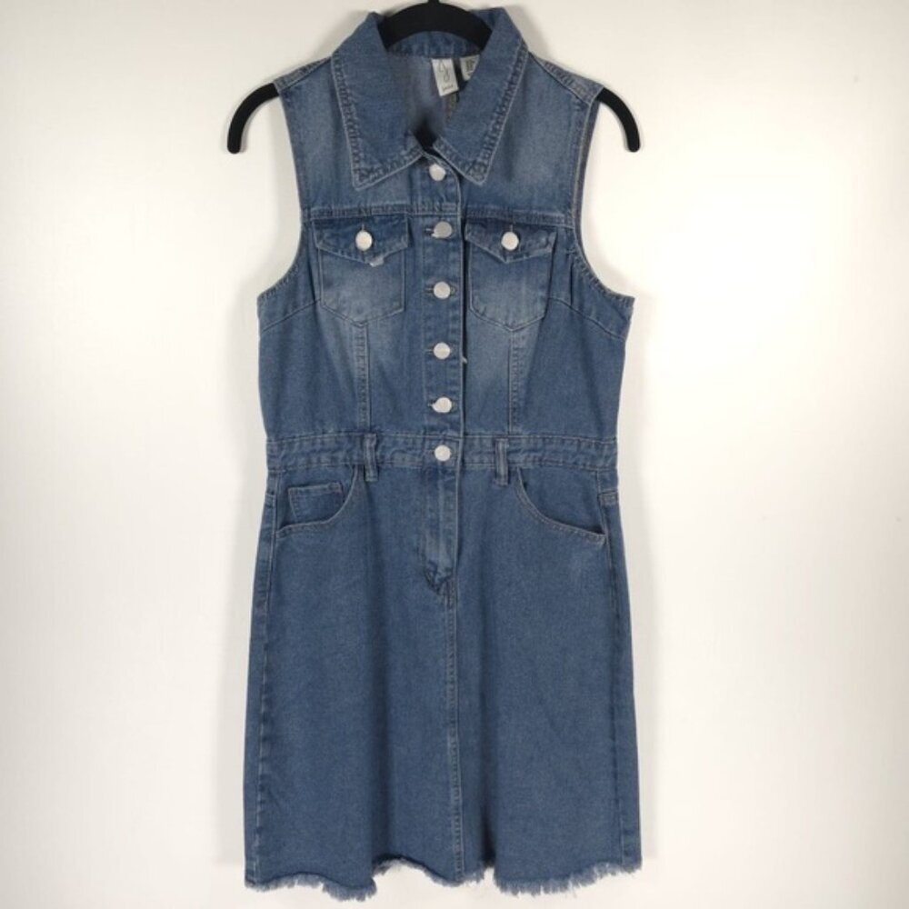 NWT JOIE Denim Collared Sleeveless Button Up Jean Mini Dress Raw Hem Size M